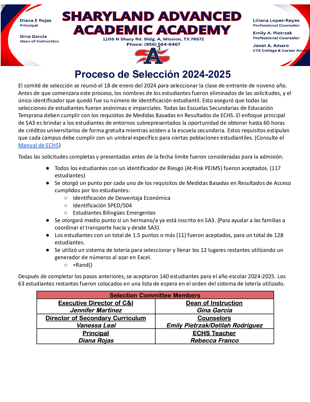 Selection Process for SA3 Class of 2028 Spanish